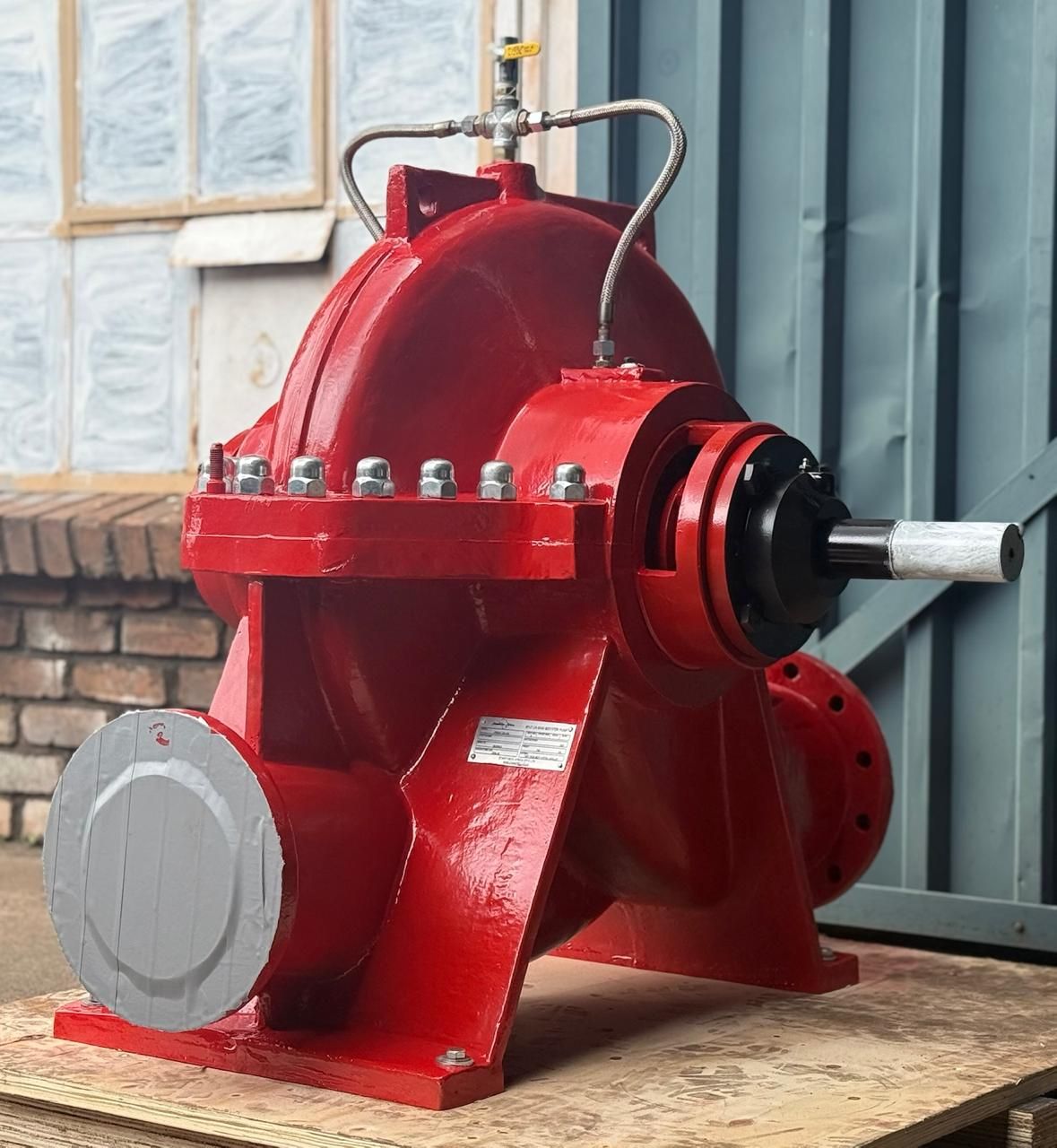 Red split-case pump after overhaul