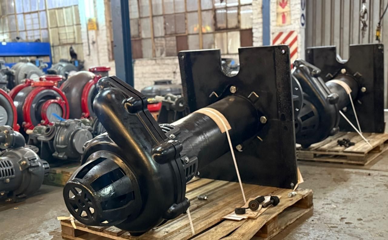 Vertical spindle sump pumps ready for dispatch in the workshop